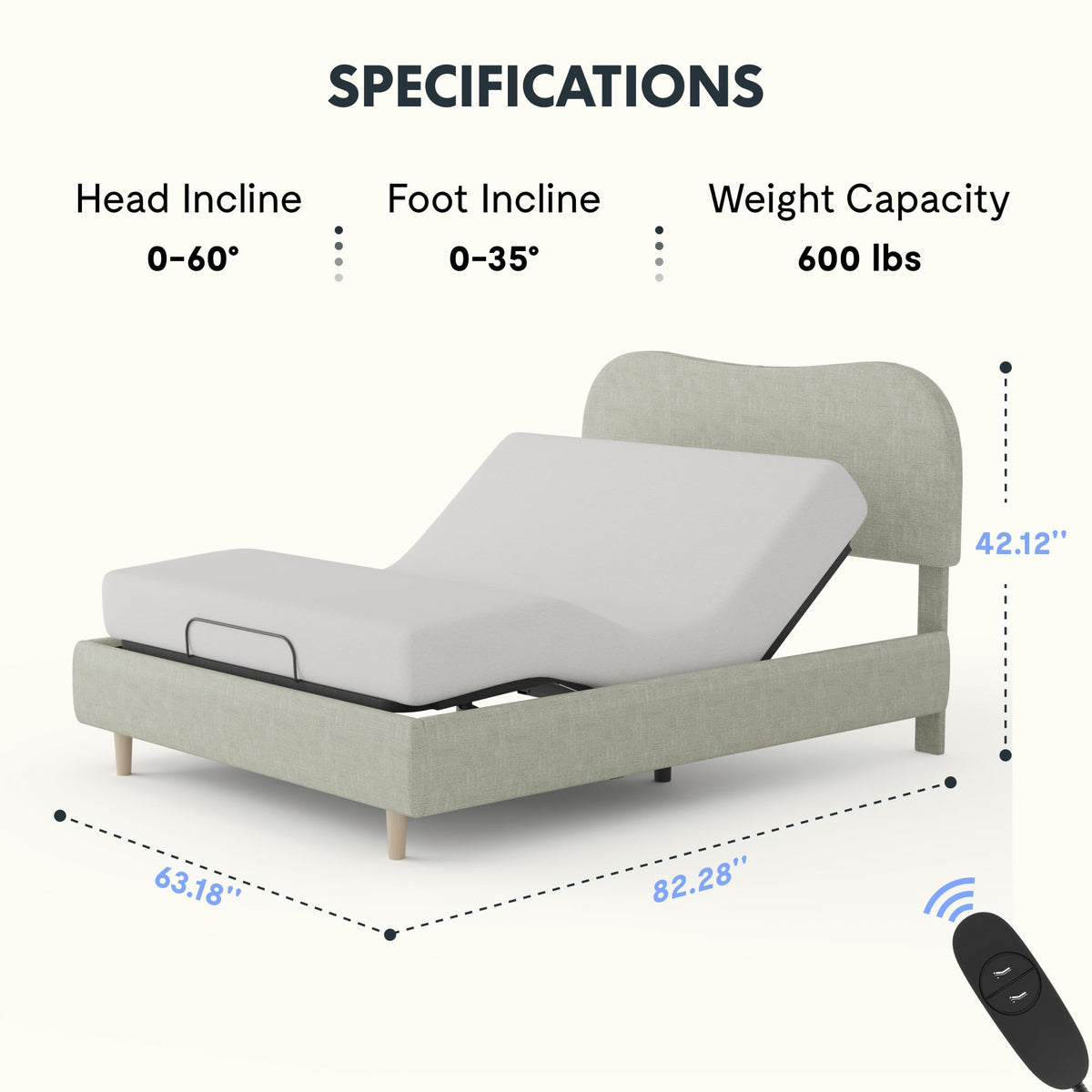 FLEXISPOT Queen Adjustable Bed with Boucle Upholstered Bed Frame, Green