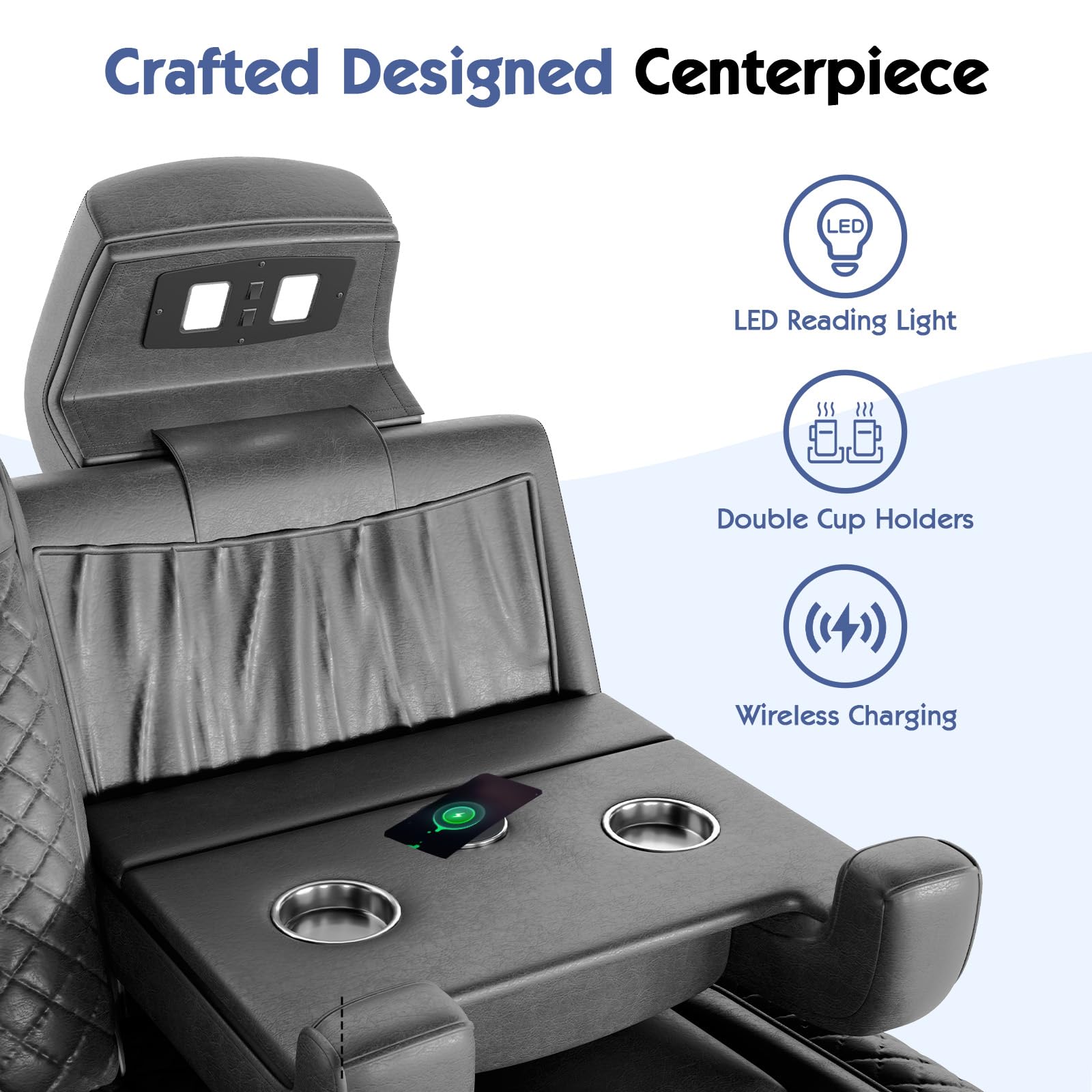 3-Seat Power Recliner Sofa with Wireless Charging & Tray Table
