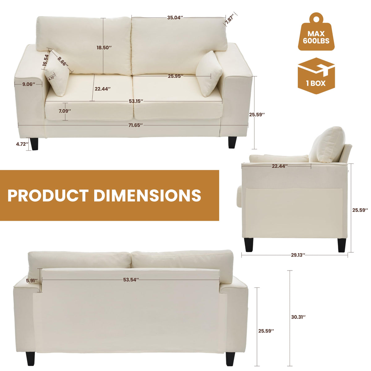 Linen Loveseat Sofa