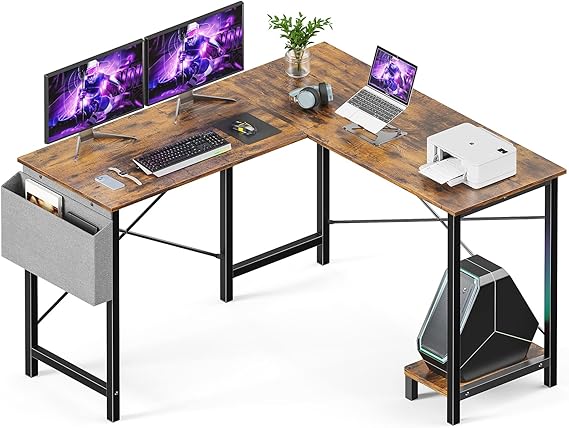 L-Shaped Gaming & Office Desk with CPU Stand and Side Bag