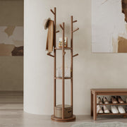 Rotating Freestanding Coat Rack with 3 Shelves & 9 Hooks
