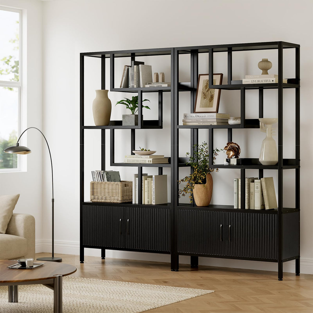 5-Tier Bookcase with Fluted Cabinet