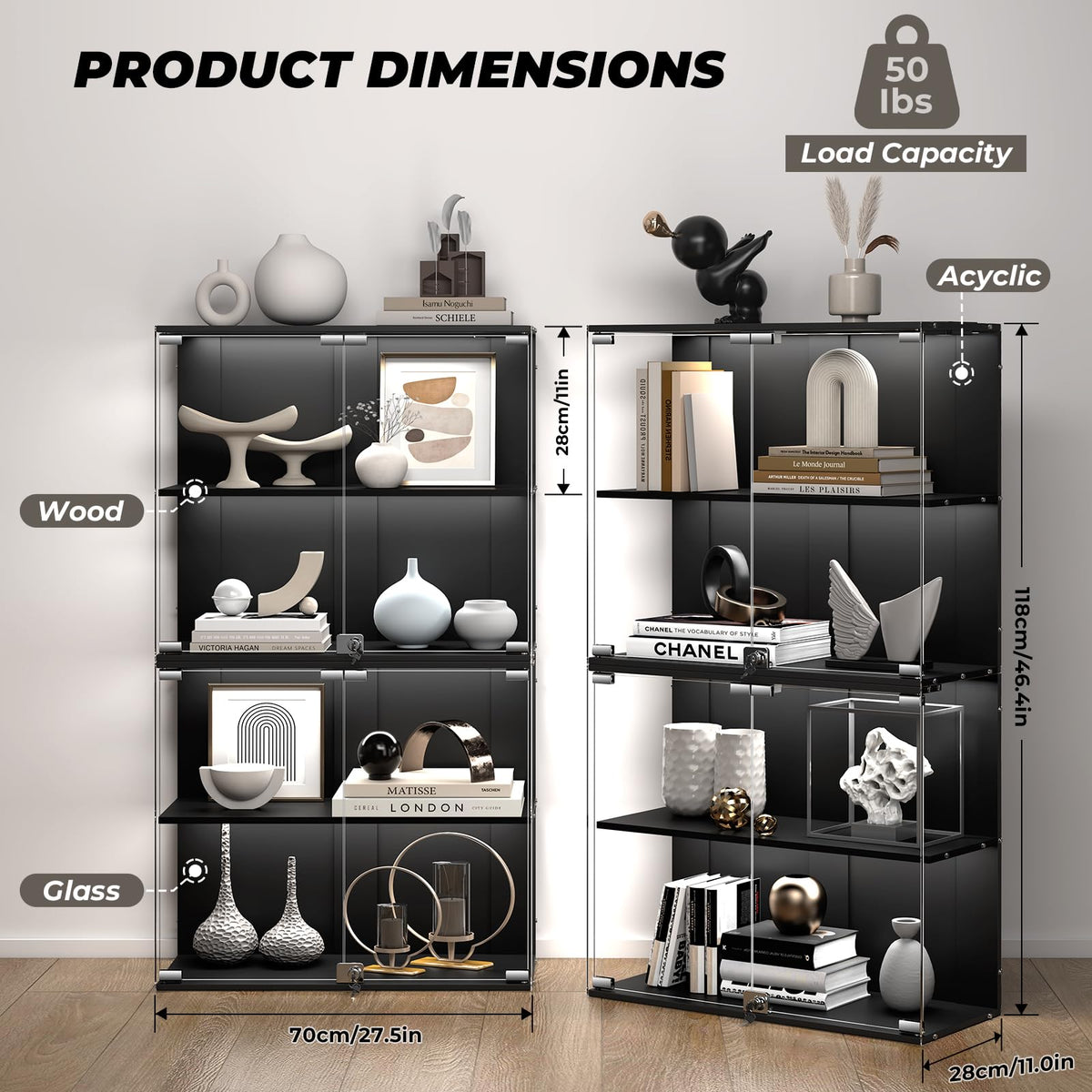VersionTECH. Glass Display Cabinet with RGB Light, 4-Tier Curio Cabinets