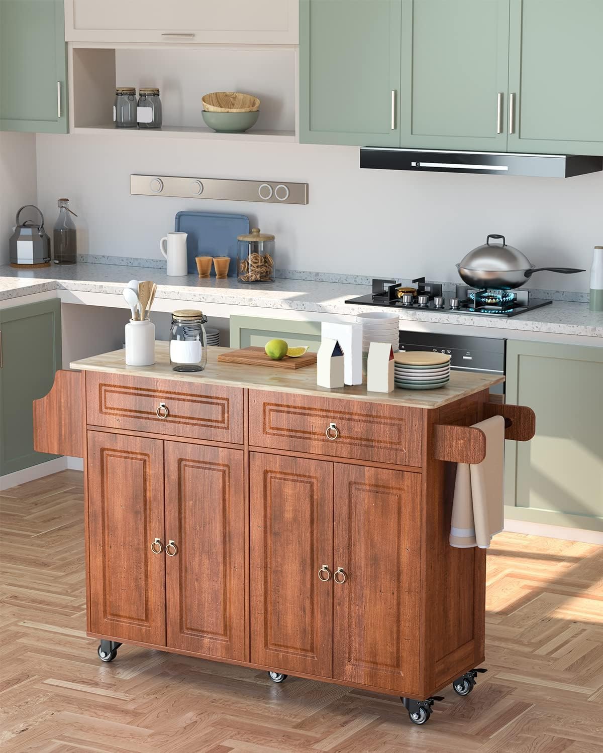 Kitchen Island with Drop Leaf & Storage on Wheels