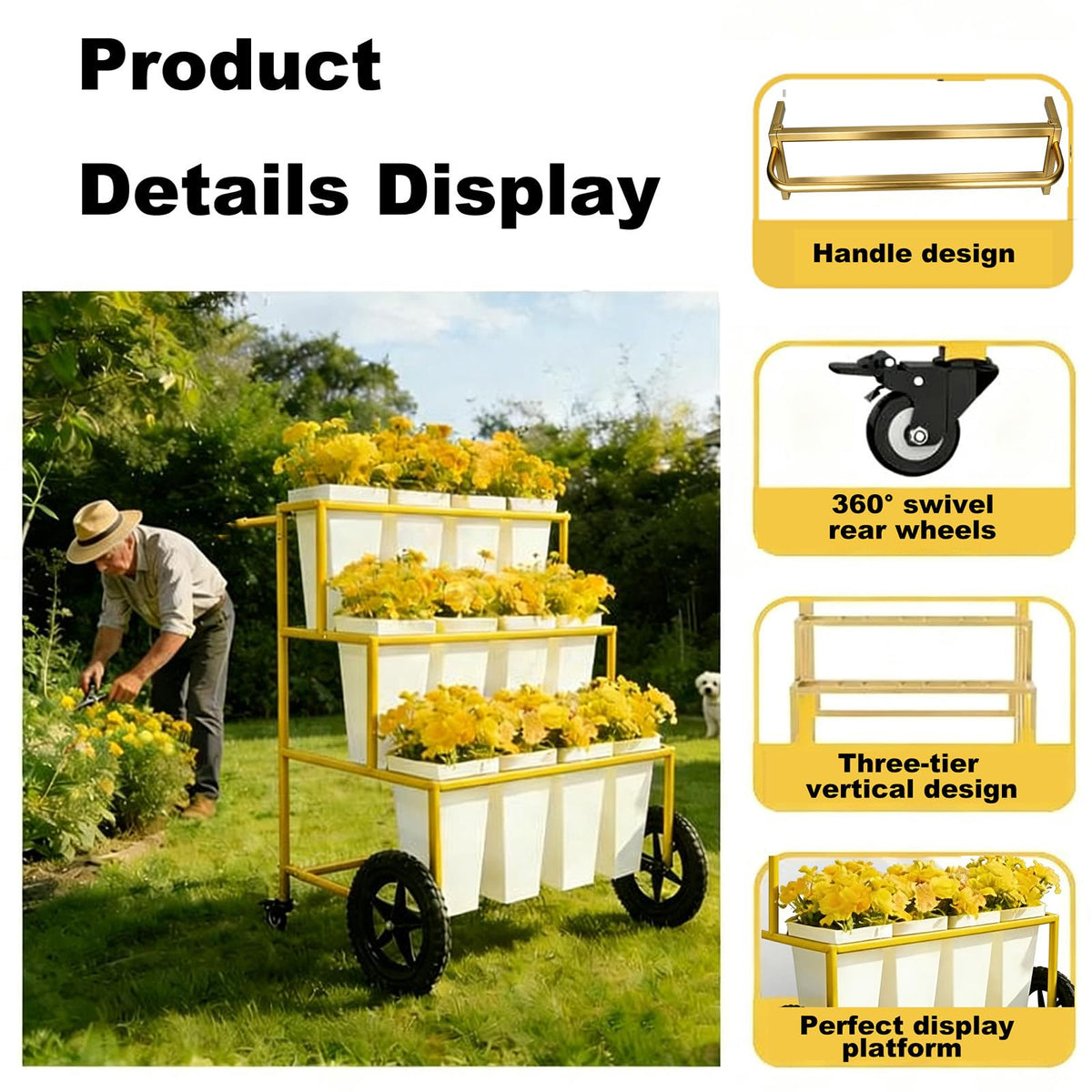VITNSVILE Gold Mobile Metal Plant Stand, 360 Rolling Flower Rack