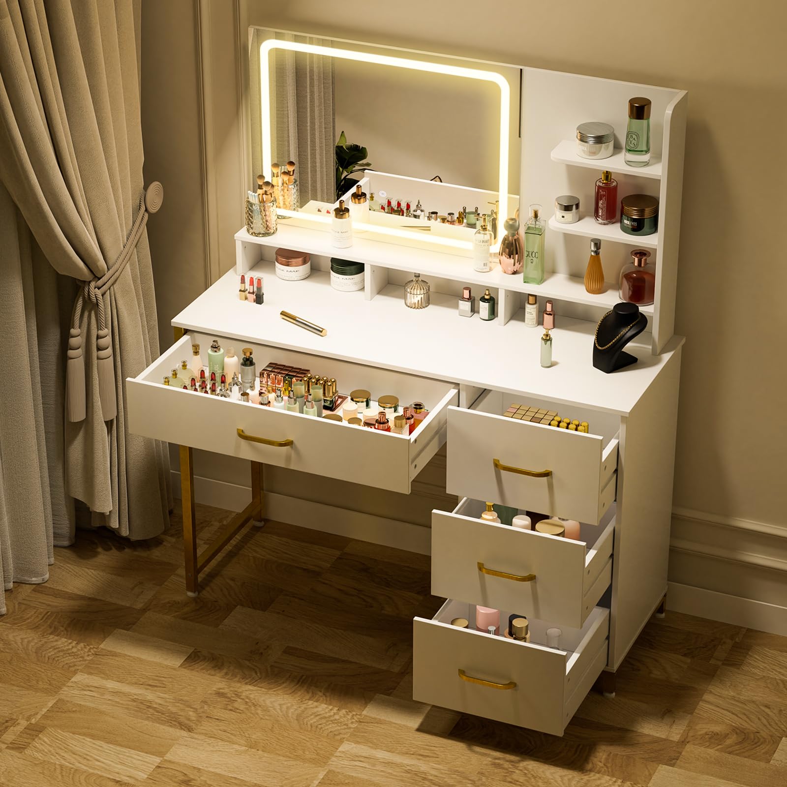 Vanity Desk with Mirror and Lights