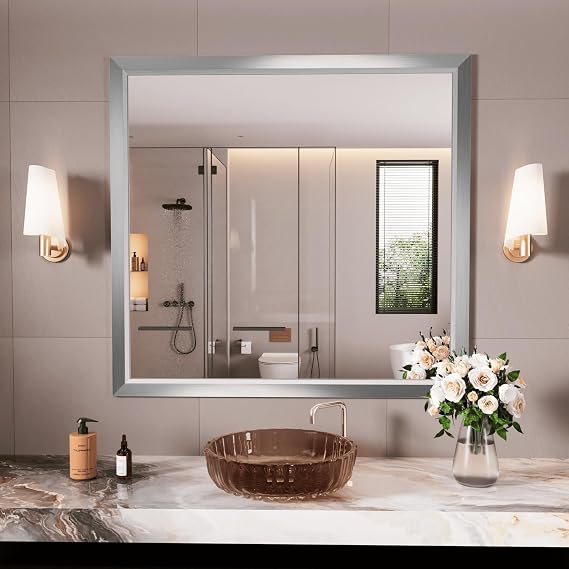 White Framed Bathroom Mirror