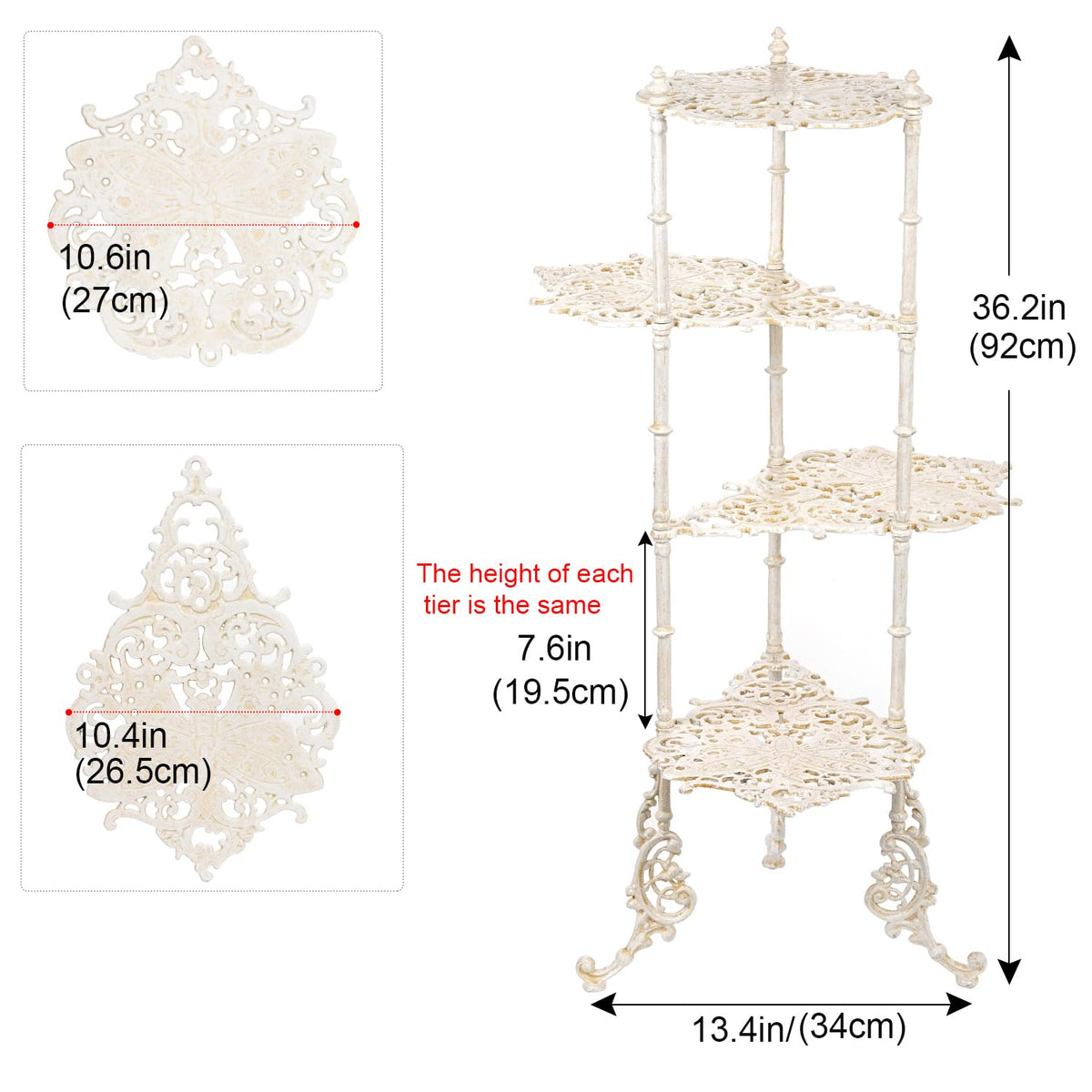 Sungmor Vintage Cast Iron 4-Tier Plant Stand, 36 Inch Tall, Antique White