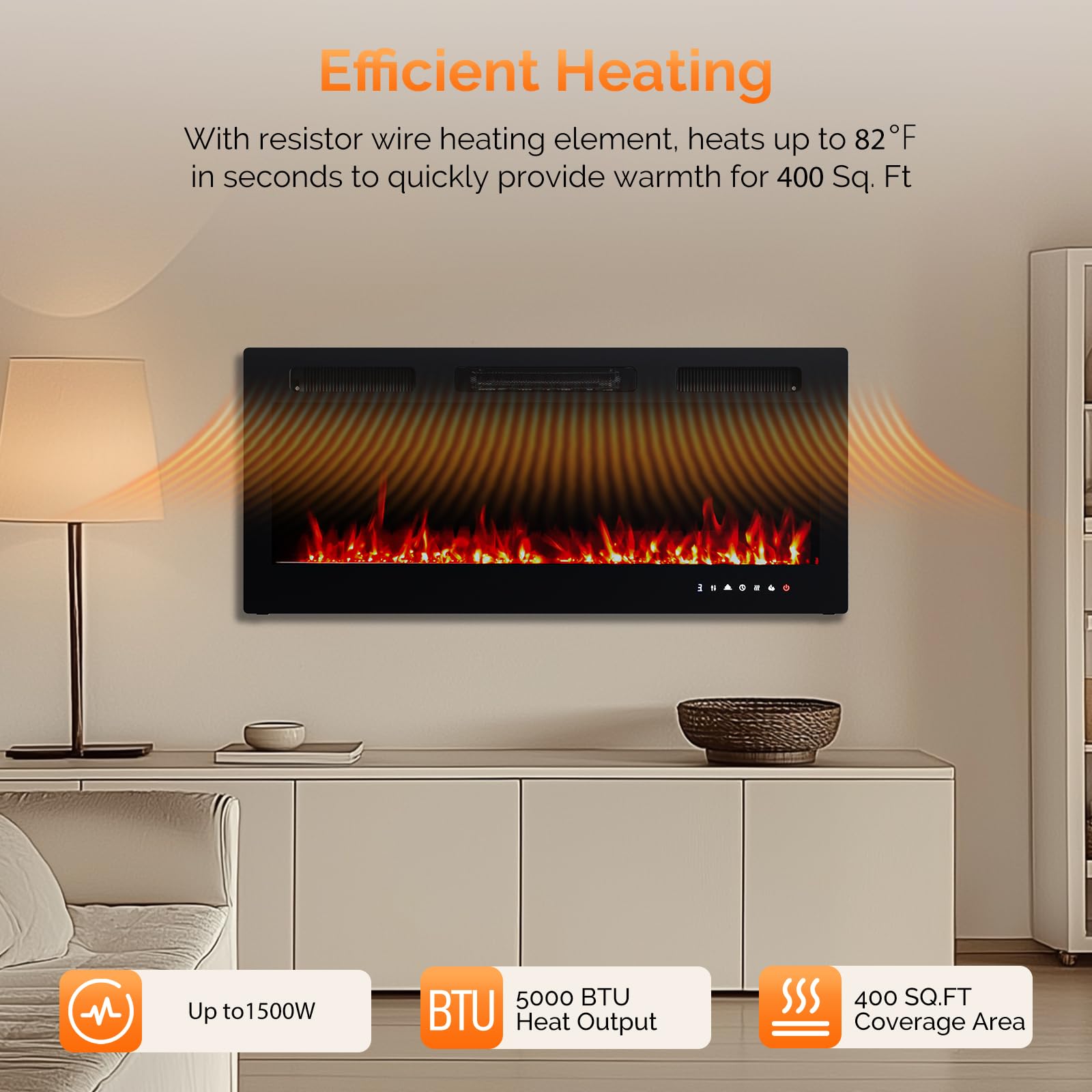 Wall Mounted & Recessed Electric Fireplace with Remote & App Control
