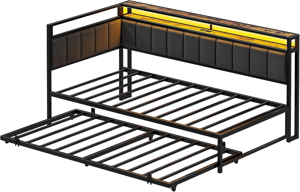 Upholstered Daybed with Trundle & LED Lights