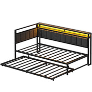 Twin Trundle Daybed with LED Lights & Charging Headboard