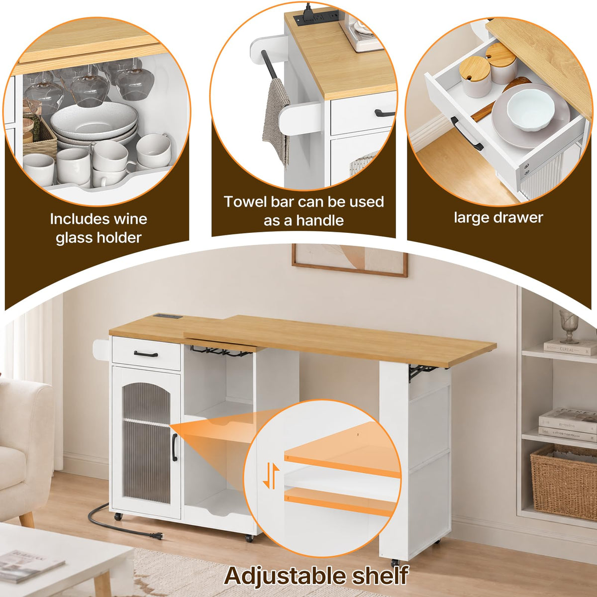 Rolling Kitchen Island with Swivel Tabletop