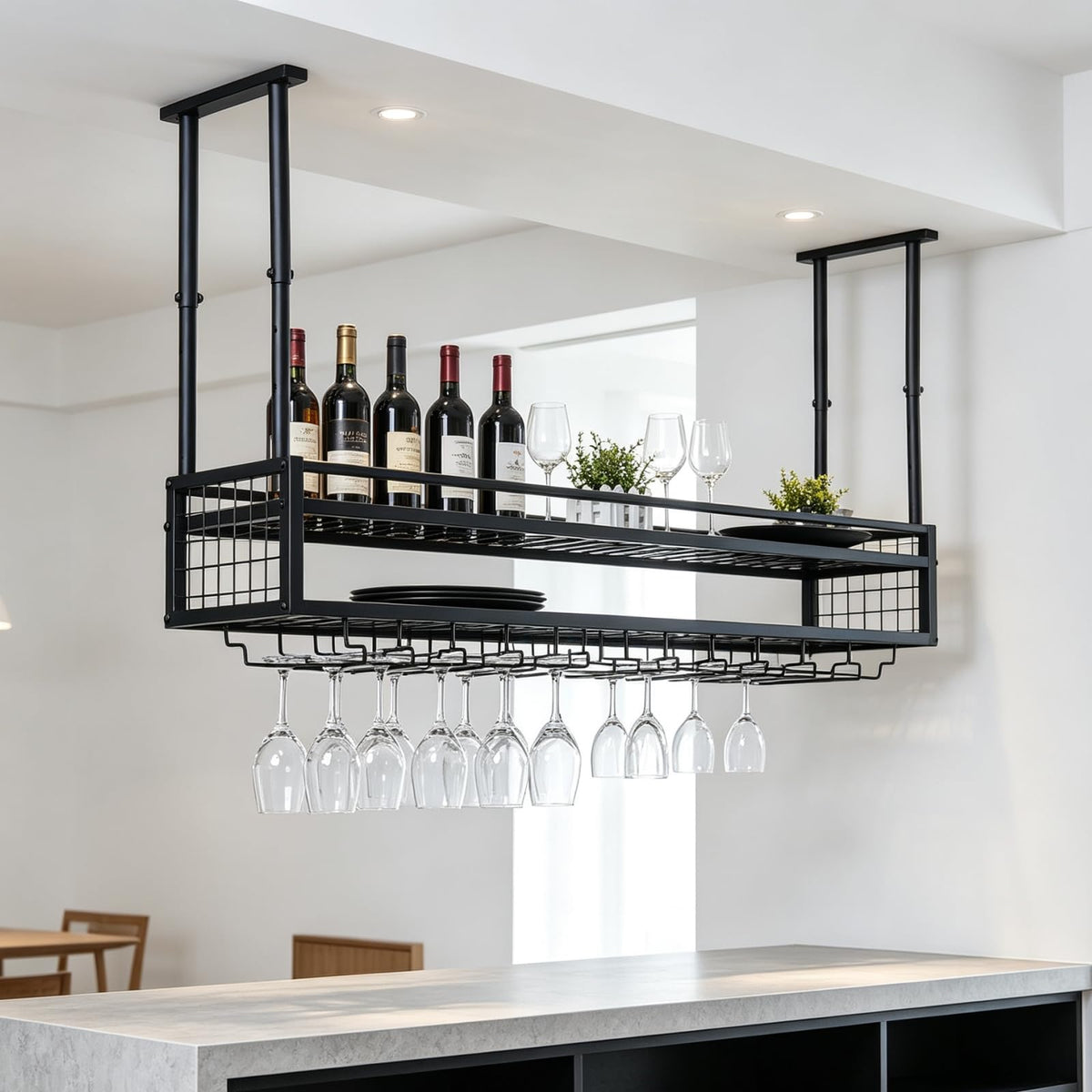 Ceiling Wine Rack Wall Mounted,Hanging Wine Glass Rack Ceiling Wine Shelf