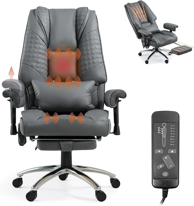 Massage & Heating Reclining Office Chair with Footrest