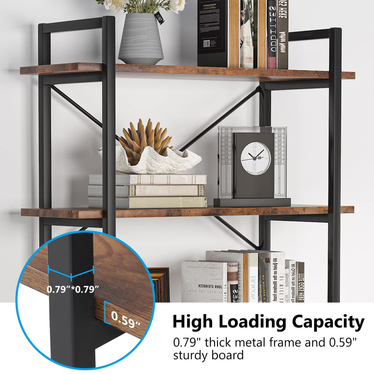 Rustic 5-Tier Industrial Bookcase