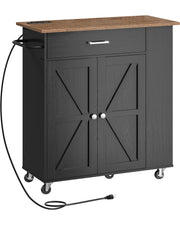 CHOEZON Kitchen Island Cart with Storage, Bar Cart with Charging Station, Kitchen Island on Wheels, Rolling Mobile Table with Cabinet, 3 AC Outlets, Black and Walnut MZD04UBL