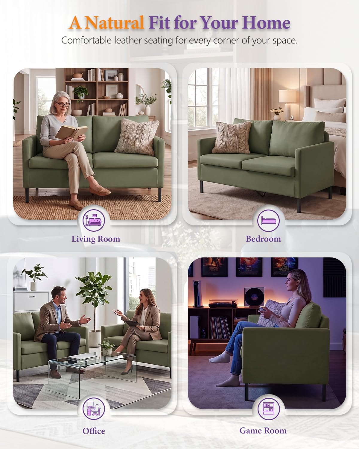 Green Faux Leather Loveseat