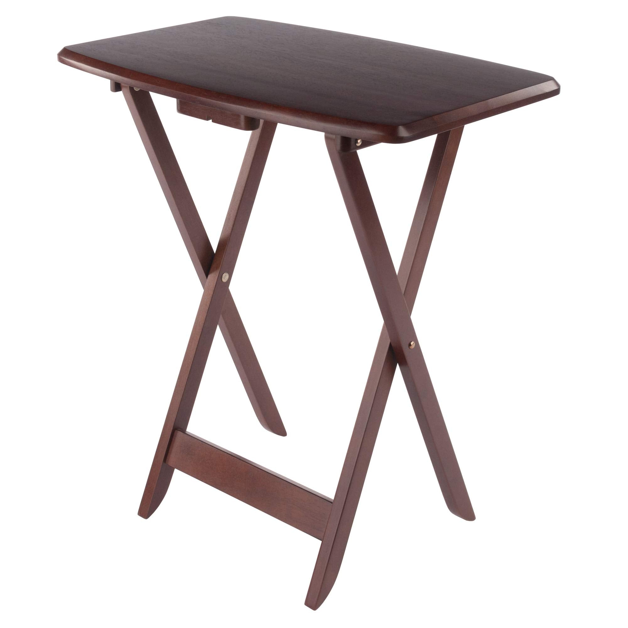 5-Piece Foldable Snack Table Set with Storage Rack – Walnut