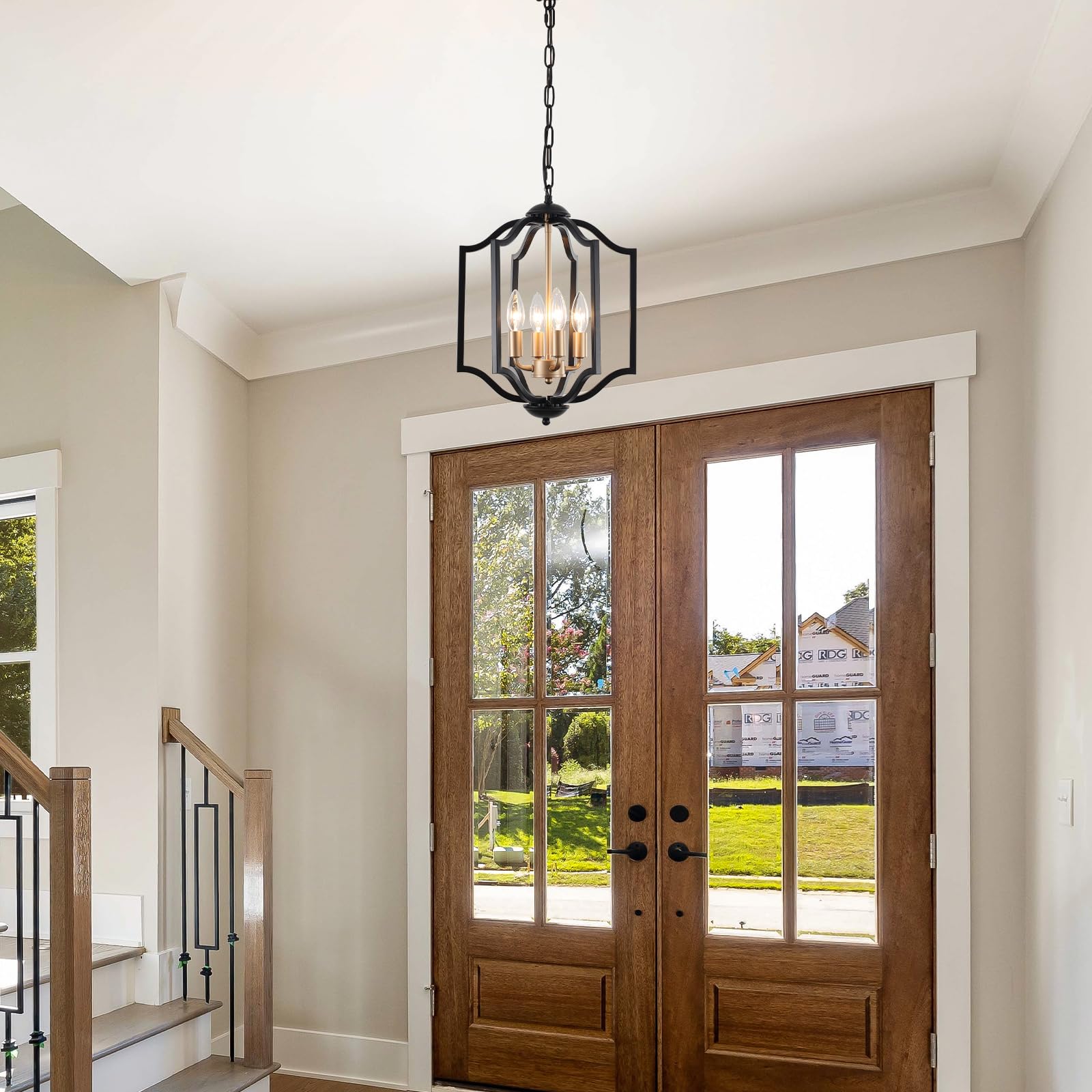 MIAYBPH Black and Gold Chandelier Light Fixture, 4-Light Farmhouse Chandelier Dining Room Light Fixtures Rustic Hanging Small Entryway Pendant Light for Kitchen Island Foyer Living Room