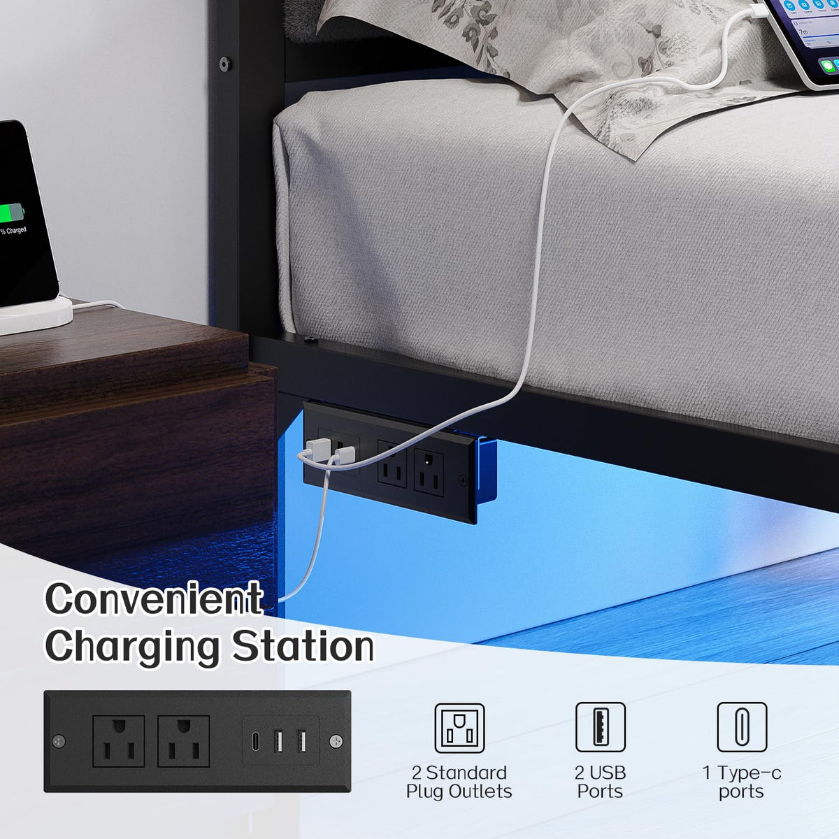Full LED Bed Frame with Charging Ports