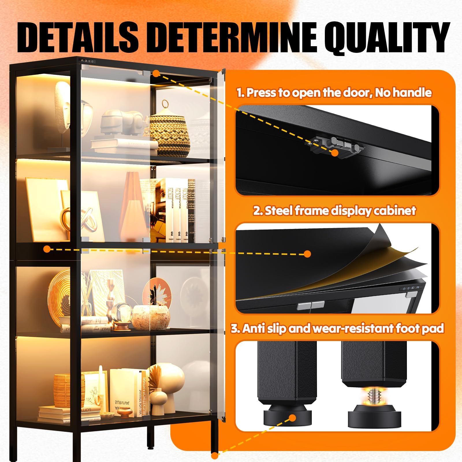4-Tier Glass Display Cabinet with LED Lights