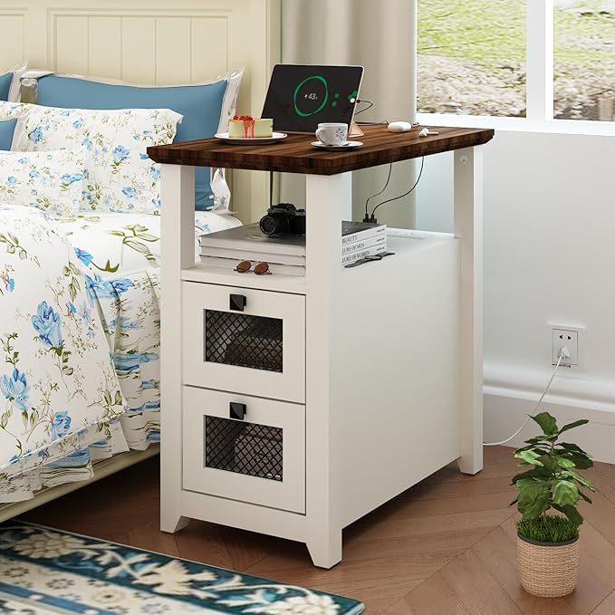 XXL End Table with Charging Station & 2 Drawers