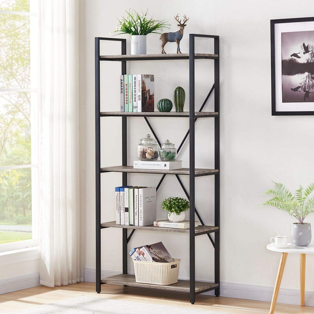 5-Tier Industrial Etagere Bookcase with Metal Frame
