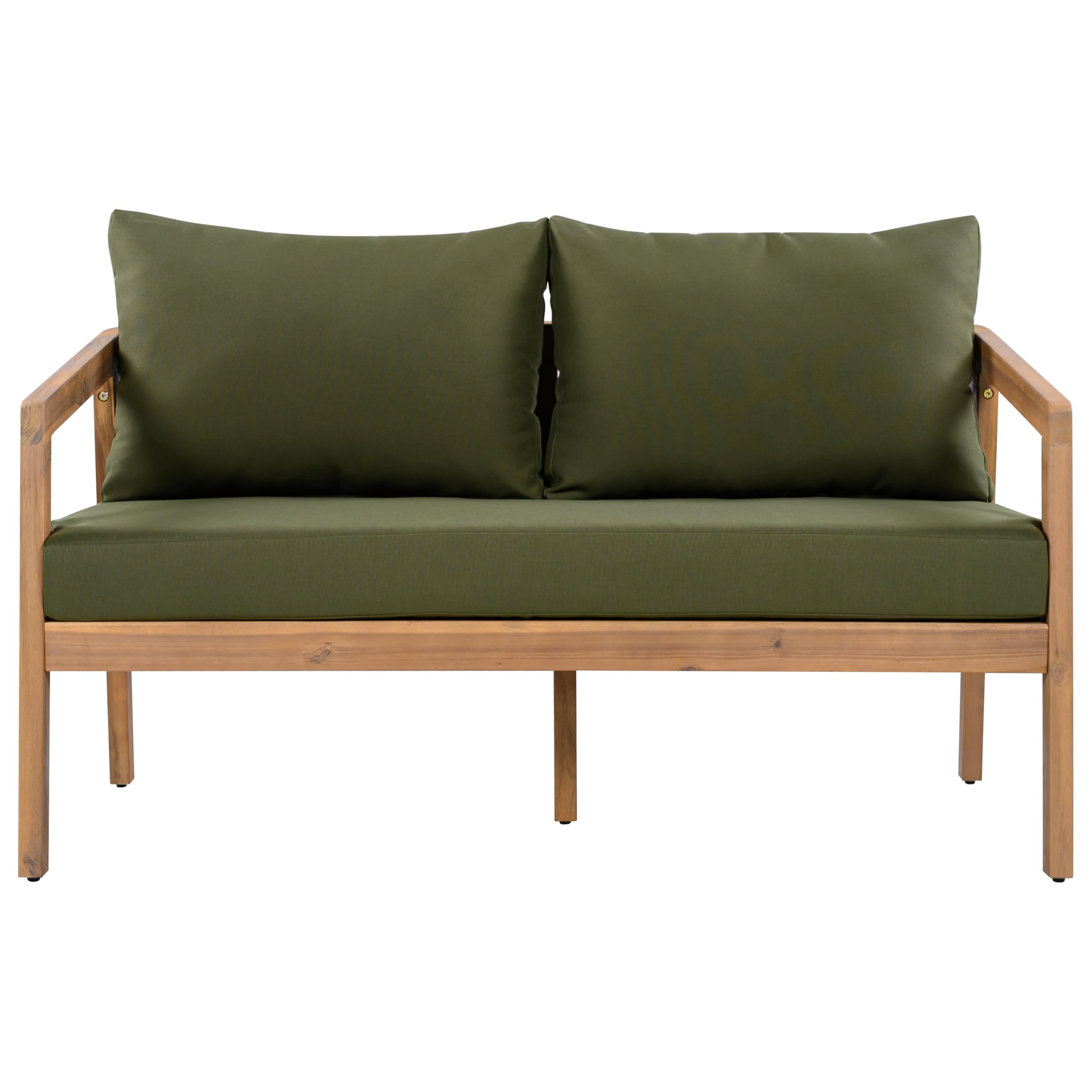 Acacia Wood Outdoor Loveseat Sofa with Removable Cushions