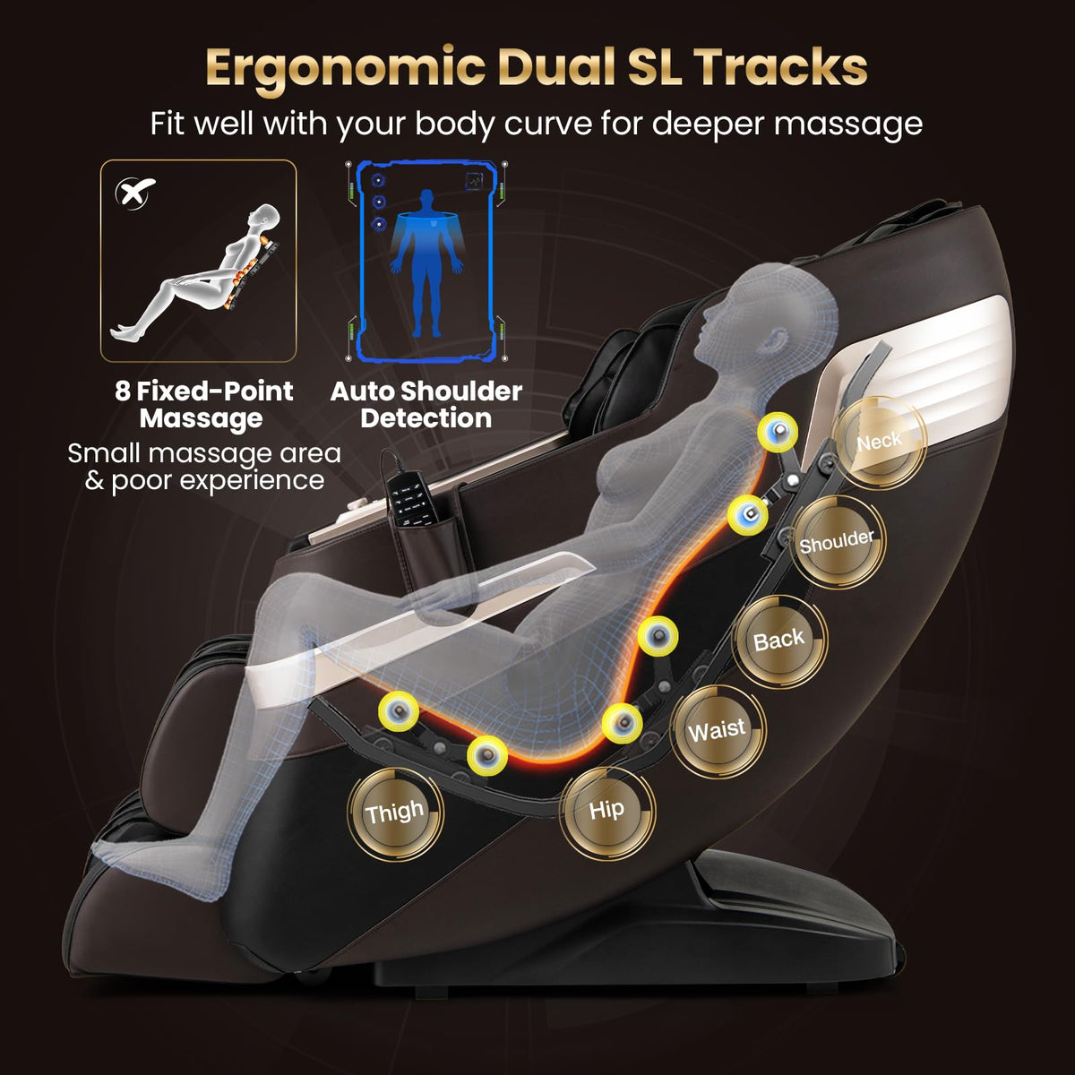COSTWAY Full Body Massage Chair, Dual SL Tracks Zero Gravity Massage Recliner with Airbags, Waist Heater, Foot Rollers, Voice Control, Auto Body Scan, Retractable Calf Frame, Installation-Free Design