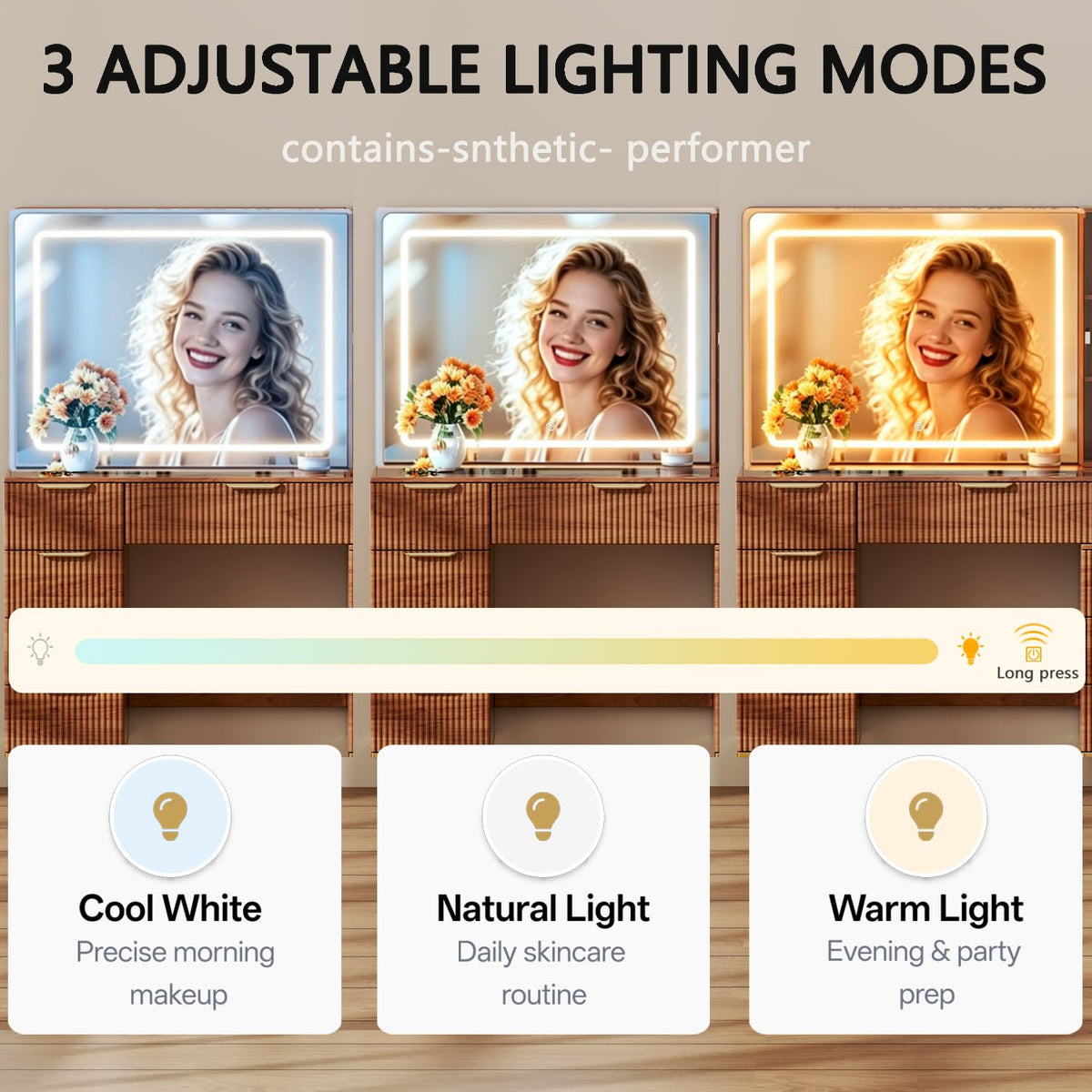 8-Drawer Vanity Desk with LED Mirror