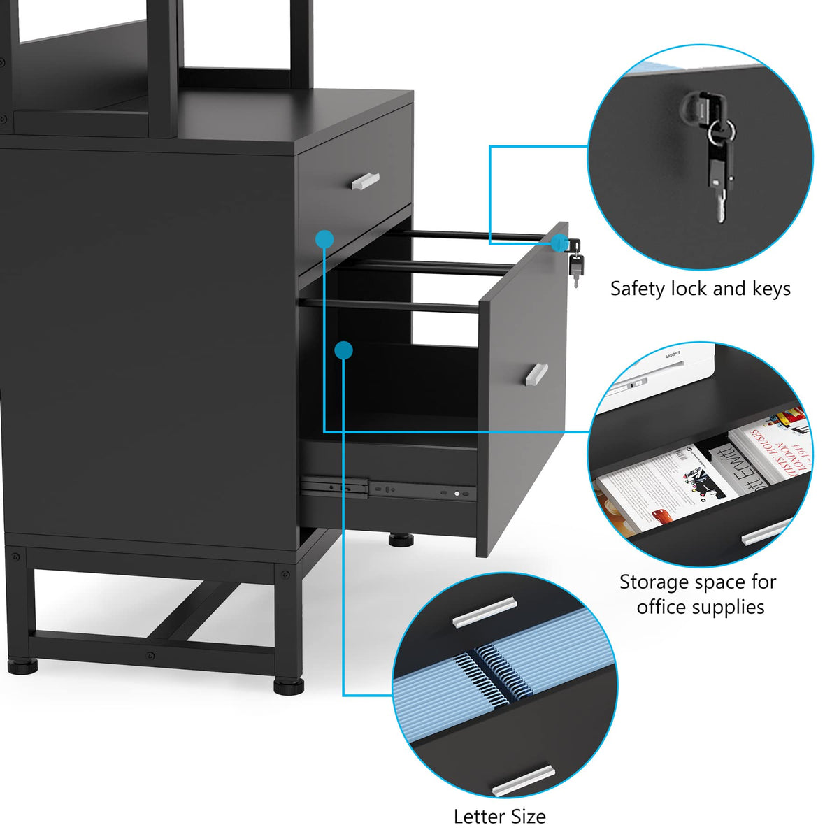 Locking File Cabinet with Bookshelf