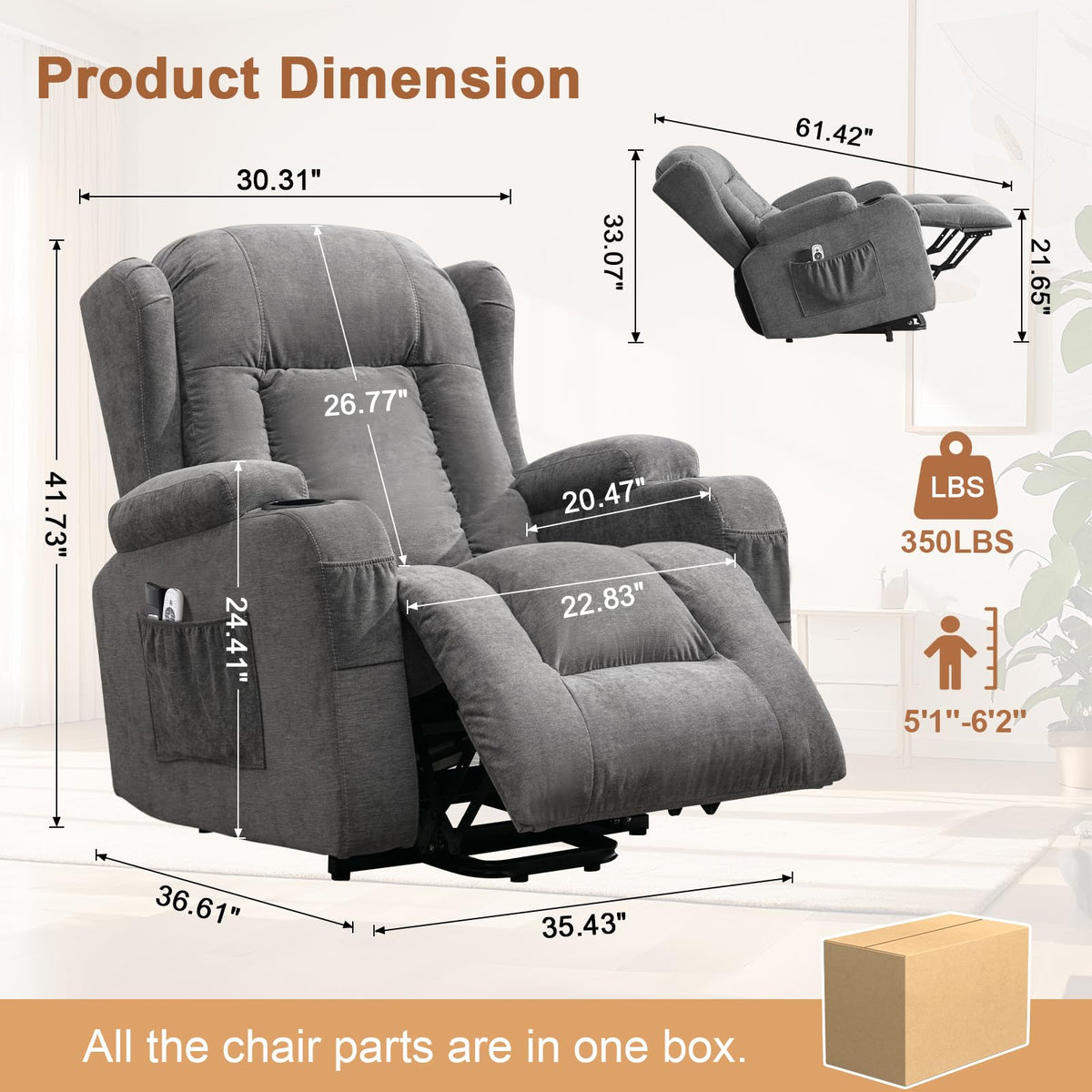 Diluvan Power Lift Recliner Chair for Elderly with Massage and Heat,Grey