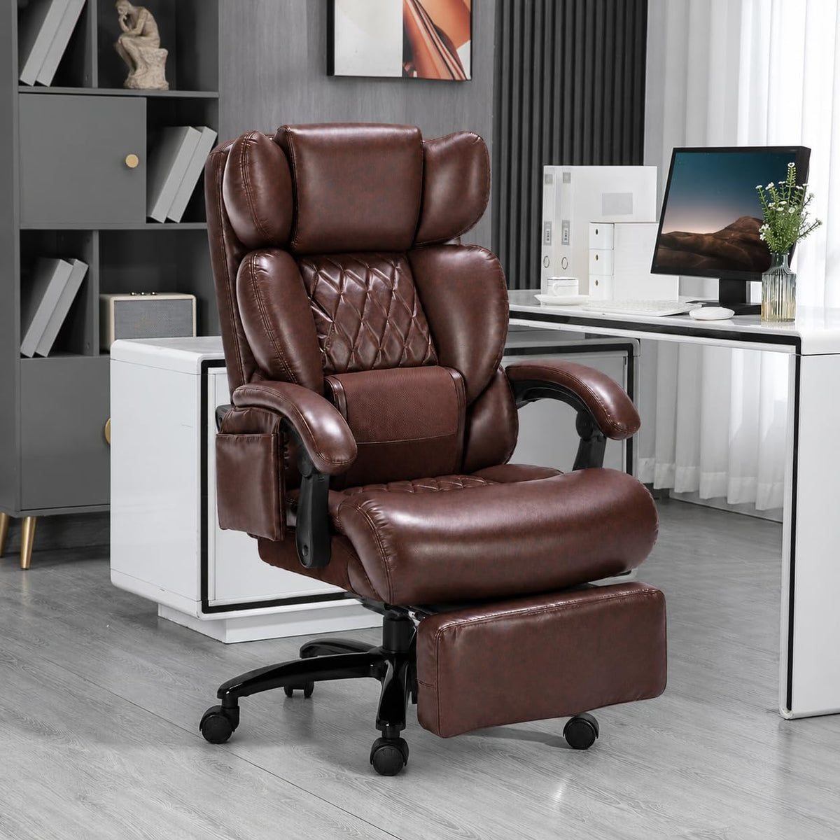 Niruvyn 800LBS Massage Big and Tall Reclining Office Chair with Footrest
