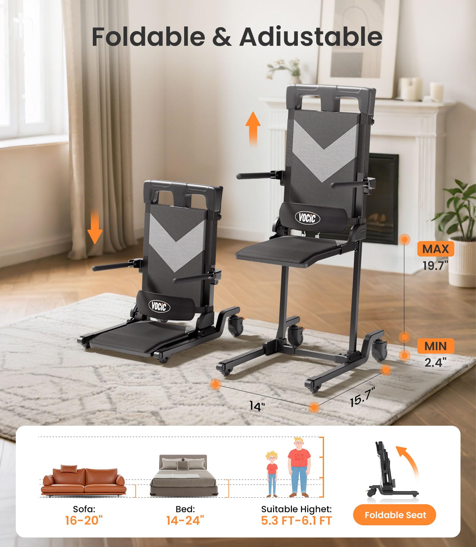Rolling Transfer Chair Lift with 4 Wheels for Seniors