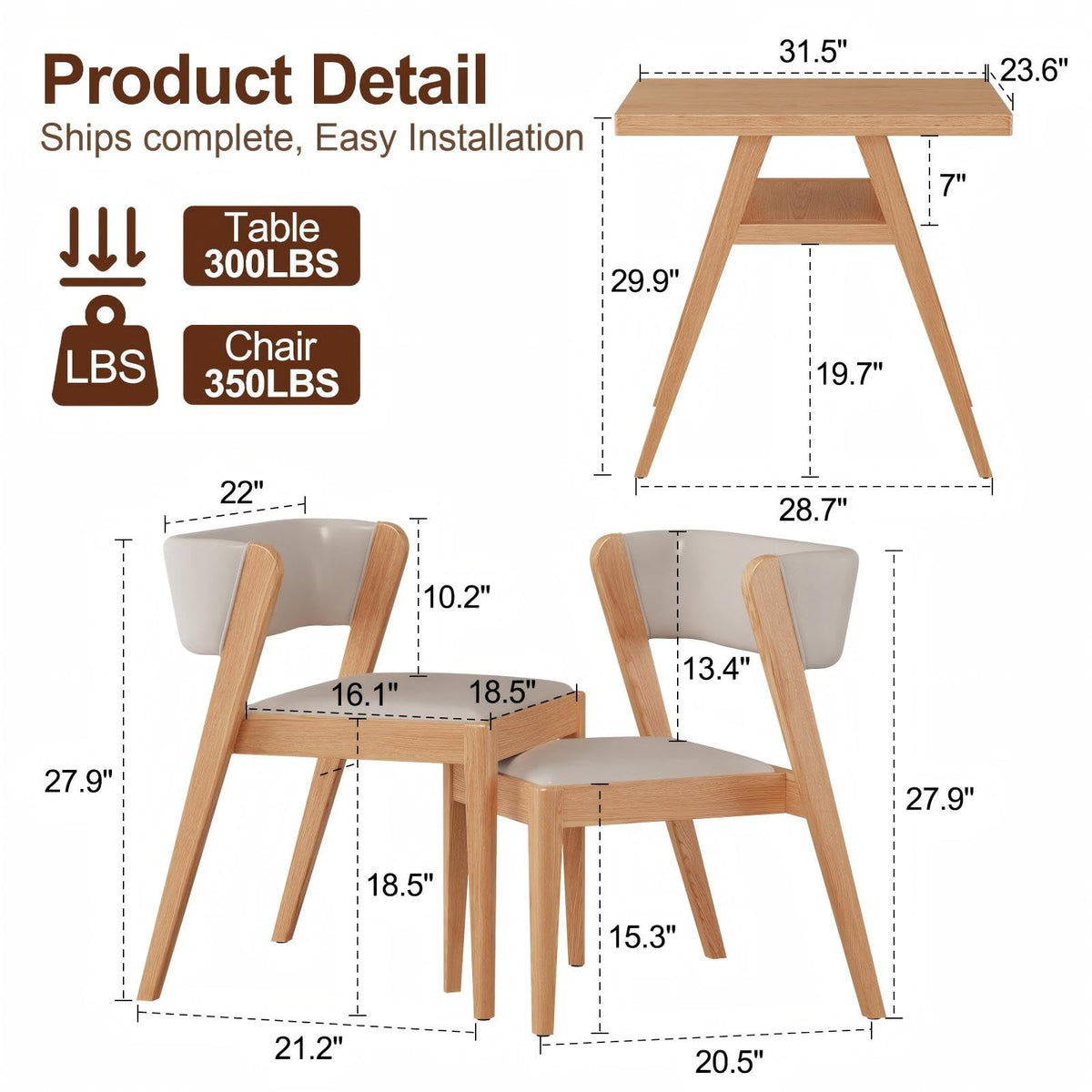 AnywaysWood Soild Wood Table Chairs Set of 2,Bistro Table and Chairs Set of 2 with Padded Seat,Dining Table with Chairs for Kitchen, Dining Room, Patio,Tavern, Balcony,Outdoor,Compact Patio Set