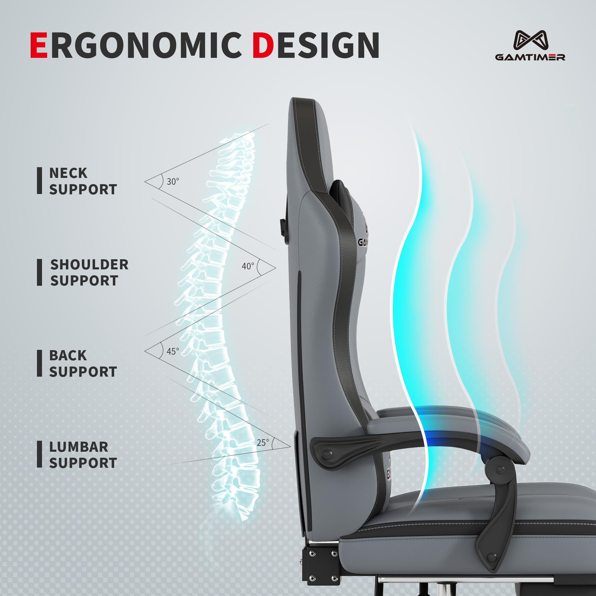Ergonomic Gaming Chair with Footrest & Lumbar Support