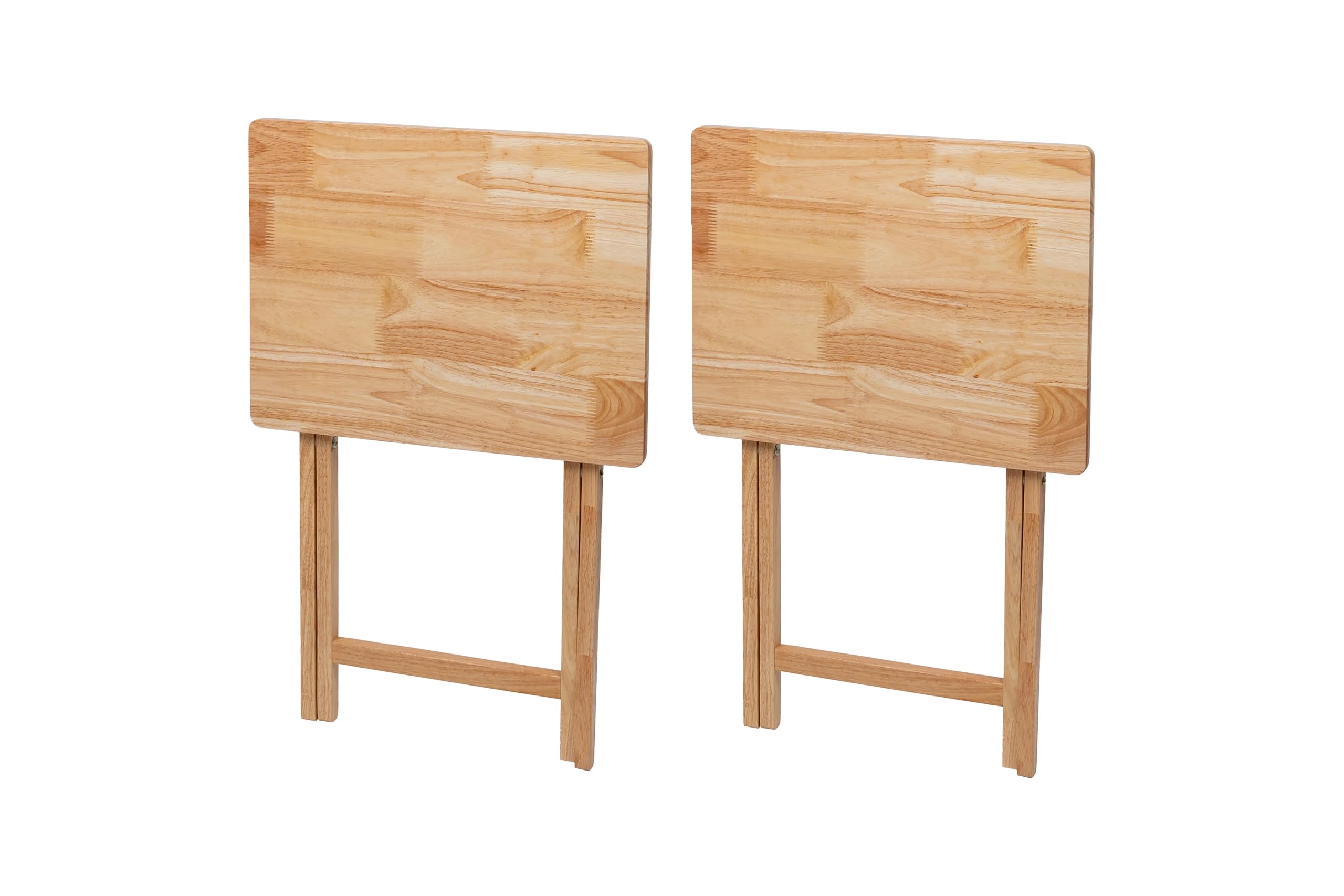 Rubberwood Folding Tray Table Set (2-Piece), Natural Wood Finish, Dimensions: 19 x 14.5 x 26 inches, Portable, Space-Saving, Snack Table, Picnic Table, No Assembly Required