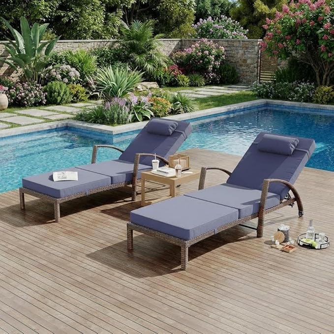 PE Rattan Chaise Lounge Chairs Set of 2