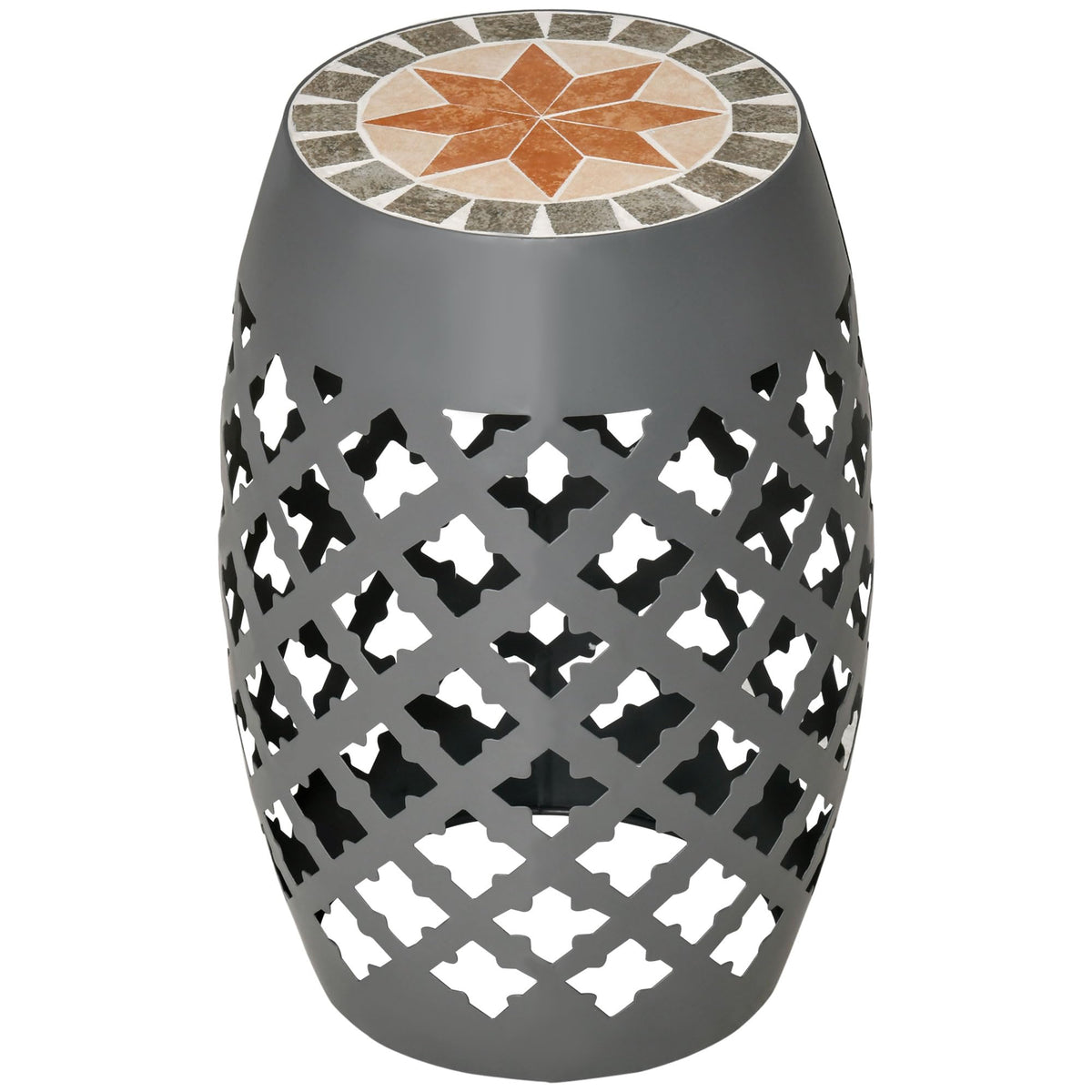 Outsunny Decorative Outdoor Stool, 12" Round Patio Side Table, Mosaic Gray