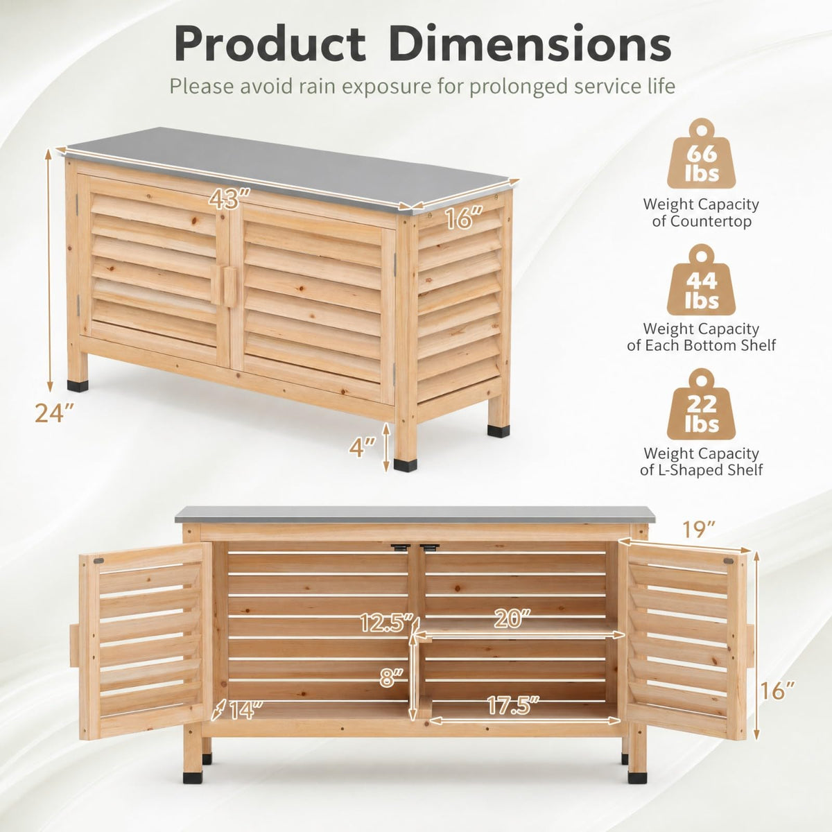 Goplus Patio Storage Cabinet, 2-Door Console Table (Natural)