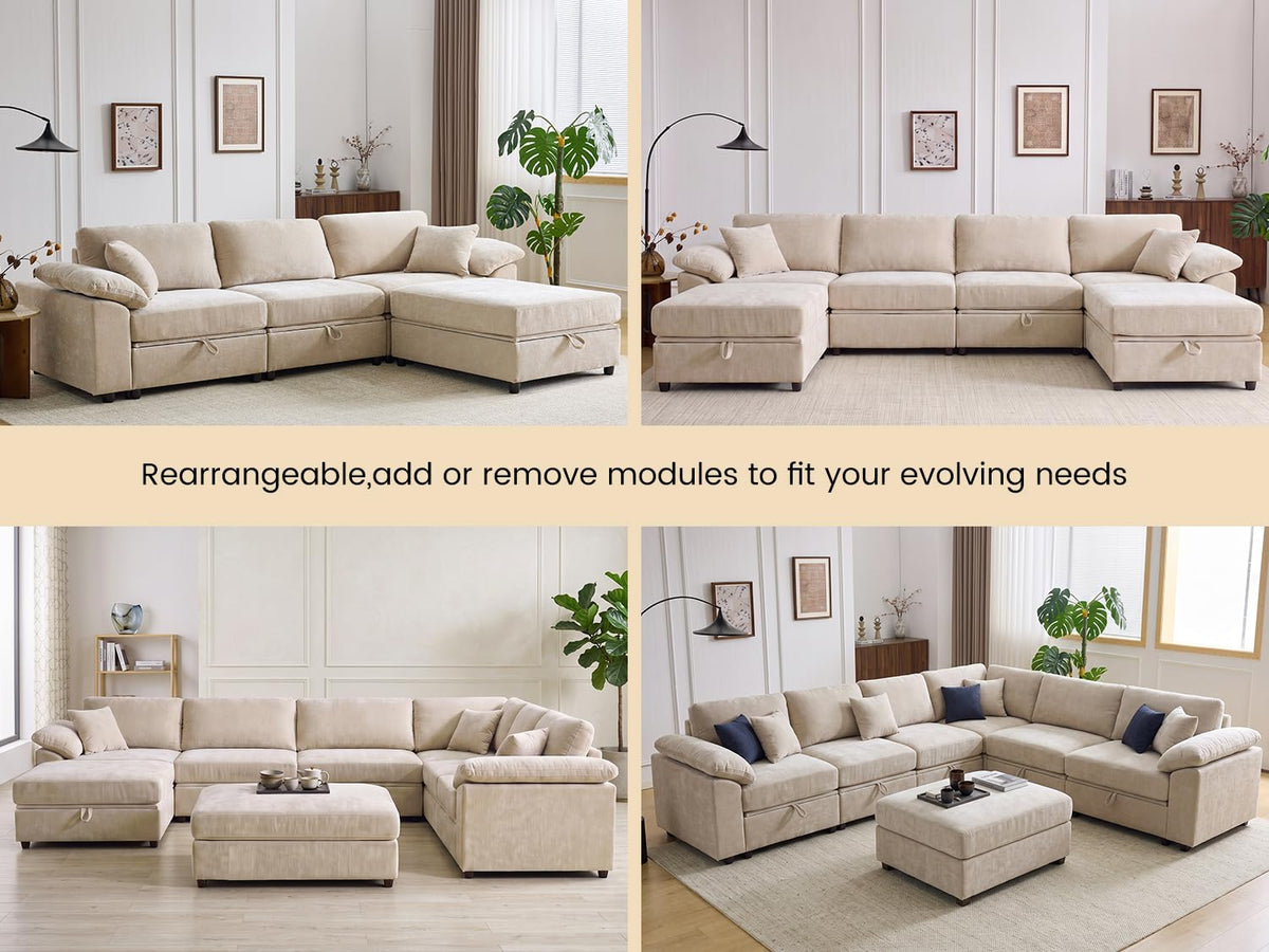 Modular Sectional Sofa with Storage Ottoman