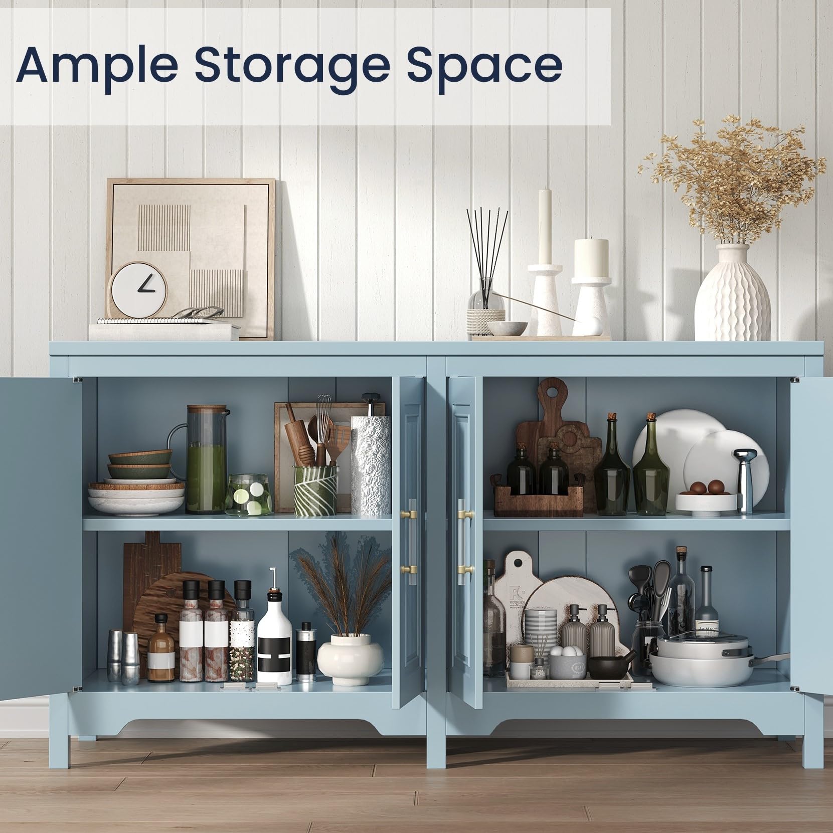 Jocoevol Sideboard Buffet Cabinet with Storage, 55" Kitchen Buffet Cabinet, Modern Farmhouse Coffee Bar Cabinet, Sideboard Cabinet with Shelves & Doors for Kitchen Living Room, Slate Blue