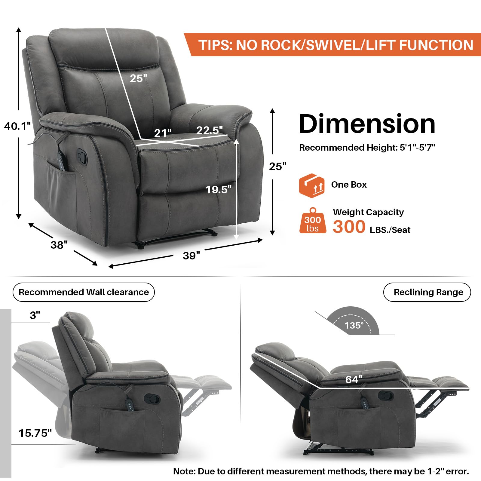 Massage Recliner Chair with Heat & Vibration