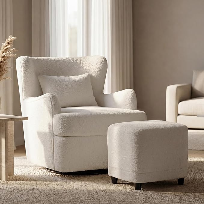 Swivel Barrel Accent Chair with Ottoman
