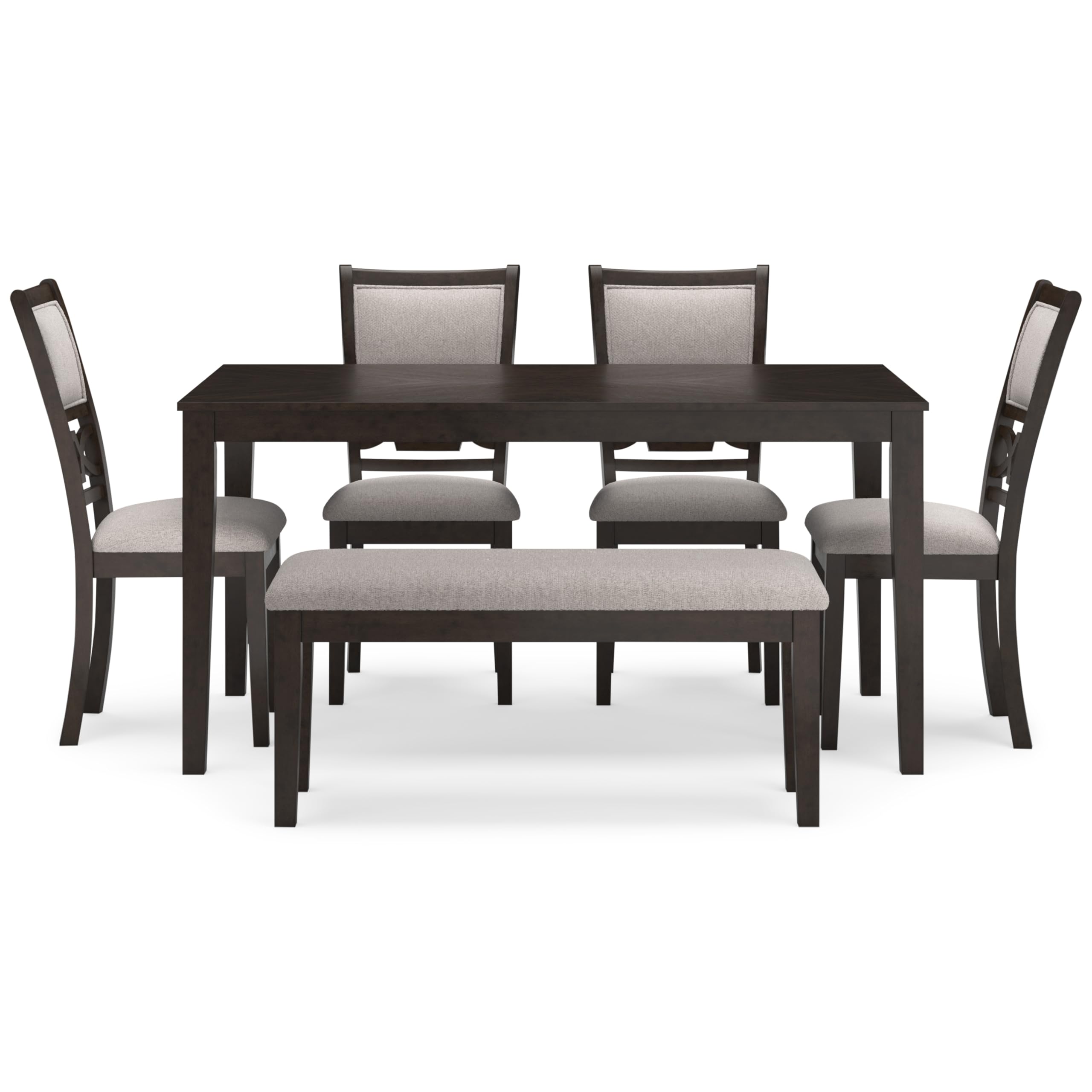 6-Piece Dining Table Set with Bench & Upholstered Chairs