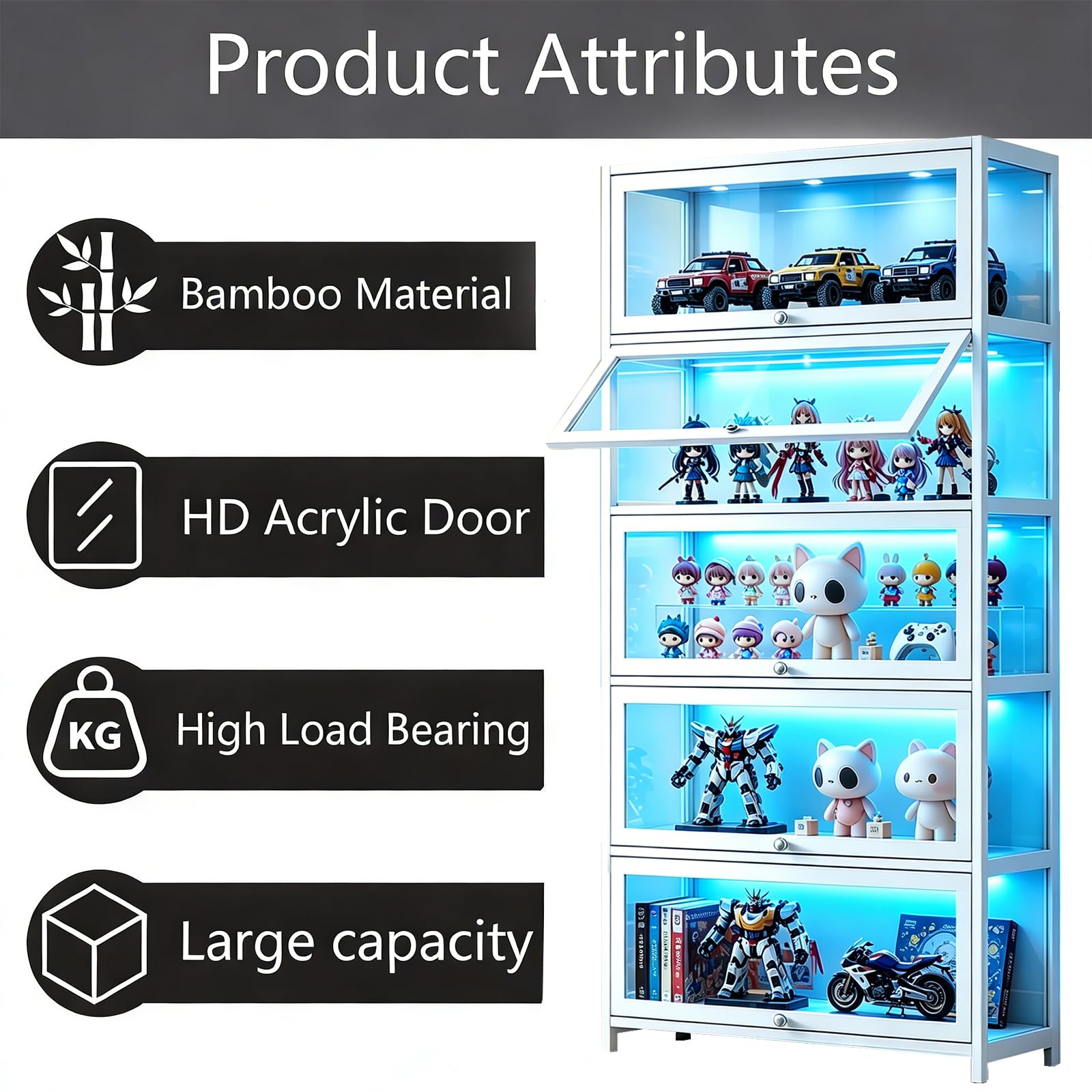 5-Tier Display Cabinet with Acrylic Door & Bamboo Frame
