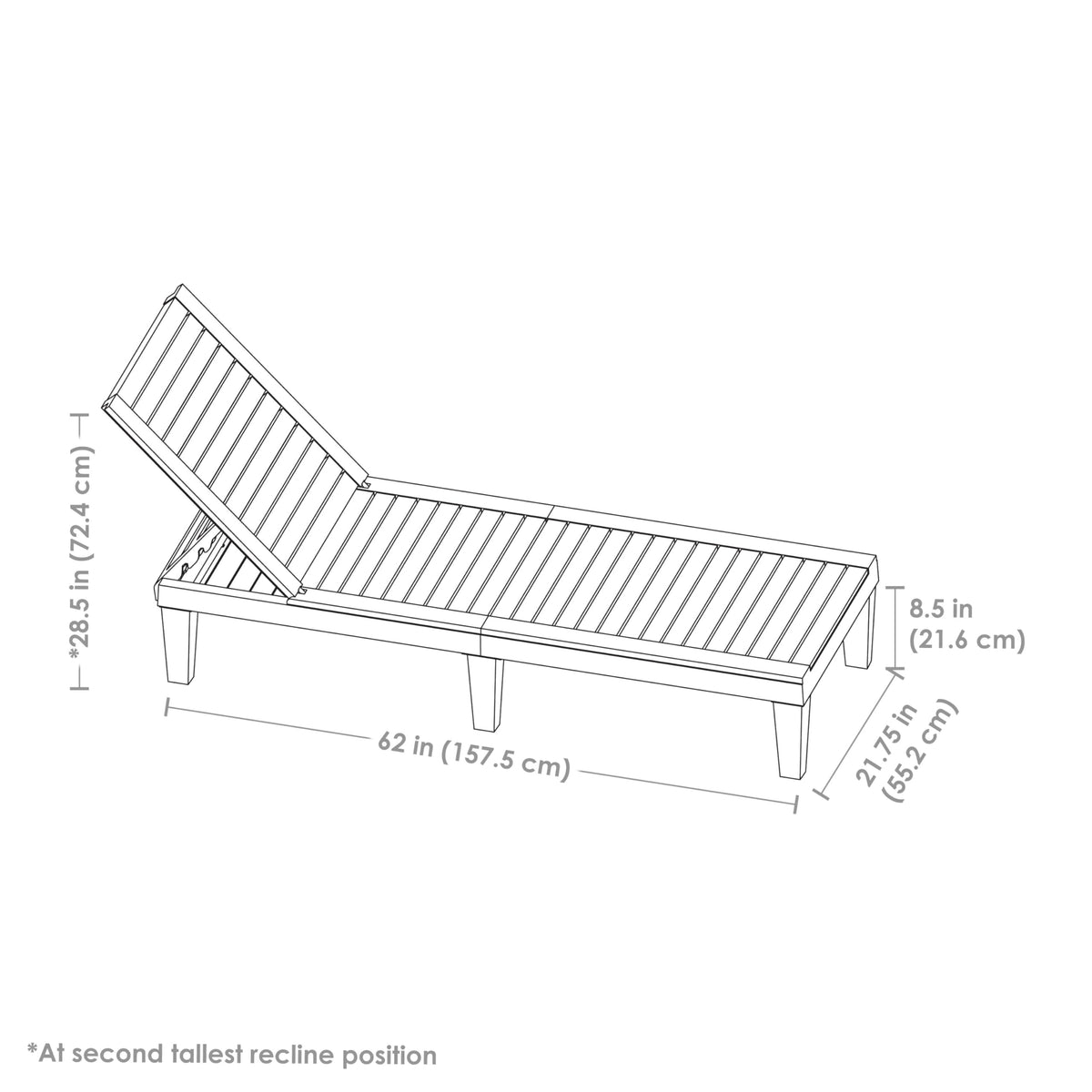 Sunnydaze 5-Position Outdoor Adjustable Chaise Lounge Chair - UV- and Weather-Resistant Polypropylene Resin - Wood-Look Design - Black