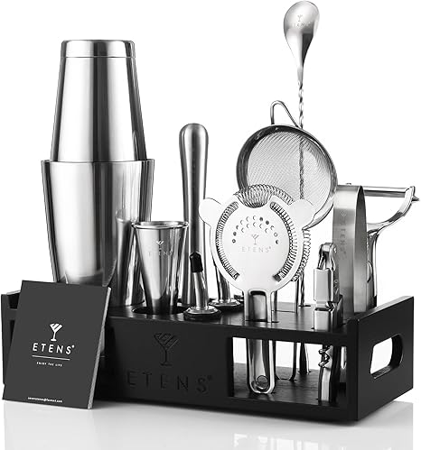 15-Piece Bartender Cocktail Kit with Wooden Stand