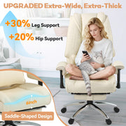 Mvpipi Vibrate Massage & Heating Office Chair, Executive Office Chair with Reclining Backrest, Adjustable Arms & Lumbar Support, High Back Leather Desk Chairs w/Foot Res for Home Office, Beige