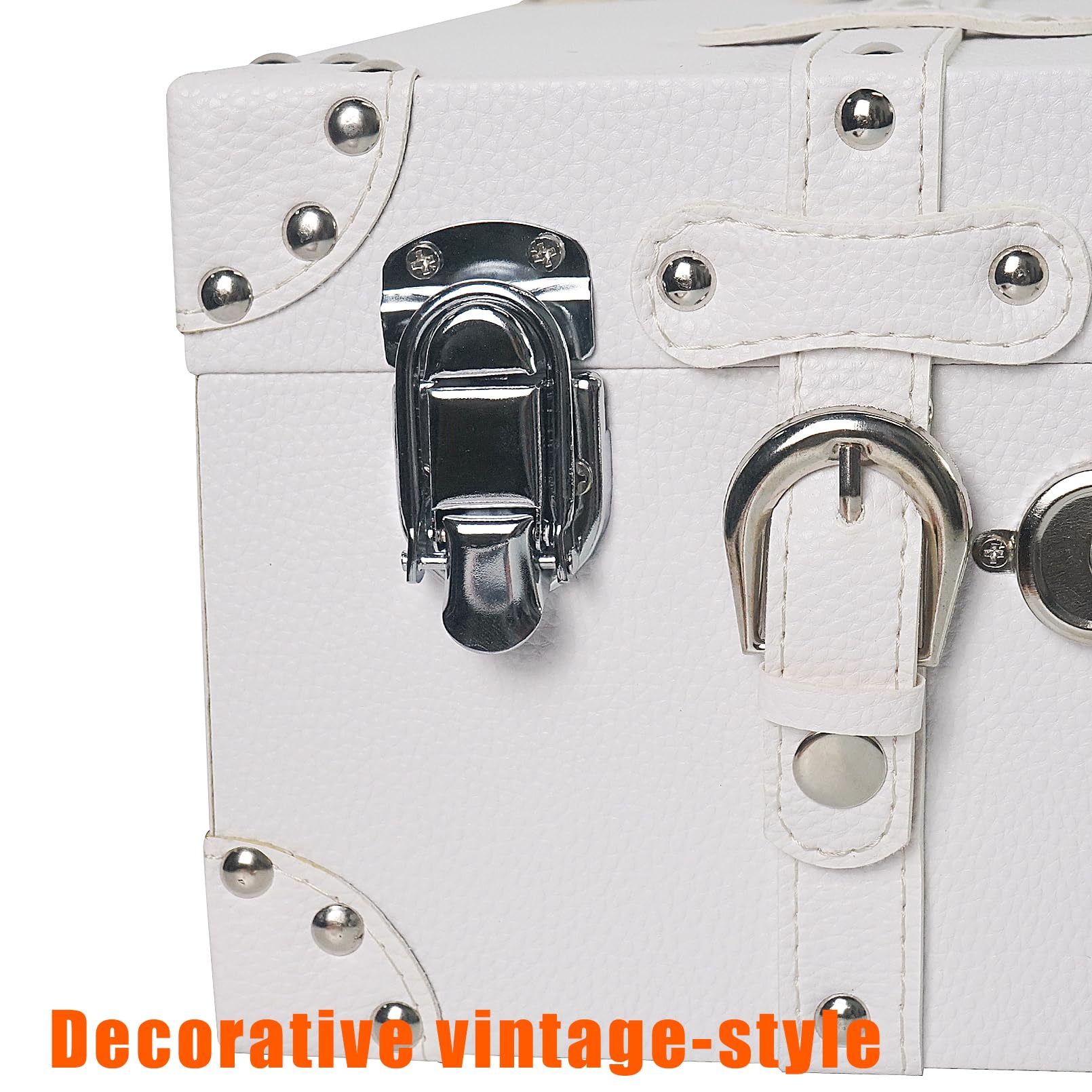 Vintage Wooden Treasure Chest with White Leather